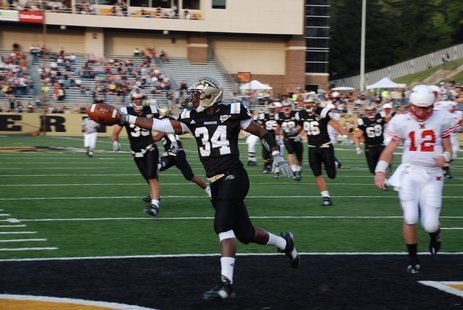 WMU's Jamail Berry scores after recovering a fumble on the first play from scrimmage. (Sean Patrick, WKZO.COM) WMU's Jamail Berry scores after recovering a fumble on the first play from scrimmage. (Sean Patrick, WKZO.COM)