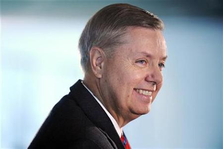US Senator Lindsey Graham (R-SC) smiles during an interview at the Newseum in Washington, October 1, 2009. REUTERS/Jonathan Ernst
US Senator Lindsey Graham (R-SC) smiles during an interview at the Newseum in Washington, October 1, 2009. REUTERS/Jonathan Ernst