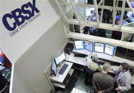 




Traders in the CBOE Stock Exchange (CBSX) pit at the Chicago Board Options Exchange (CBOE) execute orders March 5, 2007. REUTERS/Frank Polich

