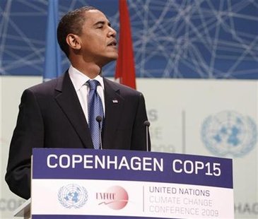 
U.S. President Barack Obama attends the morning plenery session of the United Nations Climate Change Conference (COP15) at the Bella Center in Copenhagen December 18, 2009. REUTERS/Larry Downing

