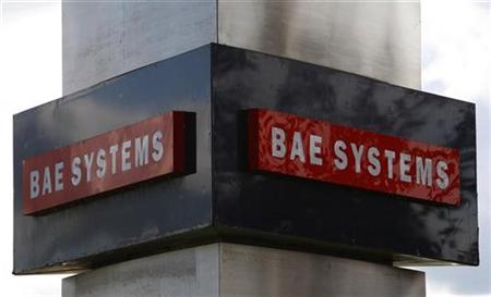 A BAE systems sign is seen outside the company's Warton site near Preston, northern England, October 1, 2009. REUTERS/Phil Noble
A BAE systems sign is seen outside the company's Warton site near Preston, northern England, October 1, 2009. REUTERS/Phil Noble