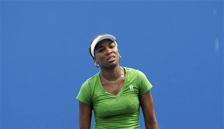
Venus Williams of the United States trains ahead of the Australian Open tennis tournament in Melbourne January 17, 2010. REUTERS/Mick Tsikas
