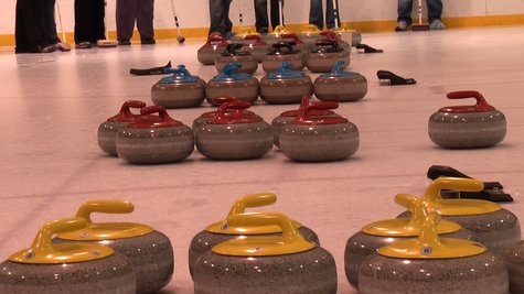Curling Rocks Sit Idle at Kalamazoo Curling Club members learn the sport Monday night at Wings Stadium. Curling Rocks Sit Idle at Kalamazoo Curling Club members learn the sport Monday night at Wings Stadium.