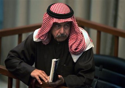 Ali Hassan al-Majeed, better known as "Chemical Ali", listens to the prosecution during the "Anfal" genocide trial in Baghdad in this December 18, 2006 file photo. Iraq on January 25, 2010, executed al-Majeed, the Saddam Hussein henchman, for crimes against humanity, government spokesman Ali al-Dabbagh said. Picture taken December 18, 2006. REUTERS/Nikola Solic/Files
Ali Hassan al-Majeed, better known as "Chemical Ali", listens to the prosecution during the "Anfal" genocide trial in Baghdad in this December 18, 2006 file photo. Iraq on January 25, 2010, executed al-Majeed, the Saddam Hussein henchman, for crimes against humanity, government spokesman Ali al-Dabbagh said. Picture taken December 18, 2006. REUTERS/Nikola Solic/Files