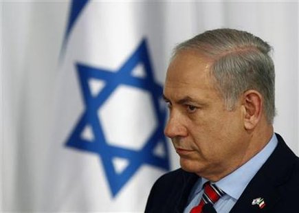 
Israel's Prime Minister Benjamin Netanyahu holds a joint news conference with his Italian counterpart Silvio Berlusconi (not pictured) at his office in Jerusalem February 2, 2010. REUTERS/Ronen Zvulun
