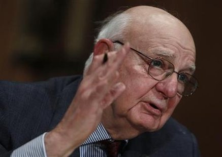 Chairman of the President's Economic Recovery Advisory Board Paul Volcker testifies before the Senate Banking, Housing, and Urban Affairs Committee on Capitol Hill in Washington in this February 2, 2010 file photo. REUTERS/Jim Young
Chairman of the President's Economic Recovery Advisory Board Paul Volcker testifies before the Senate Banking, Housing, and Urban Affairs Committee on Capitol Hill in Washington in this February 2, 2010 file photo. REUTERS/Jim Young