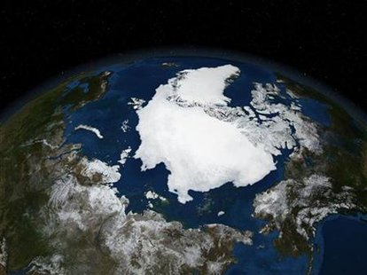 
In this file photo NASA satellite image from September 21, 2005 and released on September 21, 2007 shows Arctic summer sea ice coverage in 2005. REUTERS/NASA/Handout
