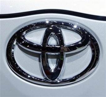 
The Toyota logo is displayed during the second media day of the 80th Geneva Car Show at the Palexpo in Geneva March 3, 2010. REUTERS/Denis Balibouse
