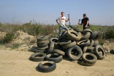A pile of used tires.