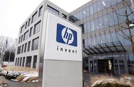 
A logo of HP is seen outside Hewlett-Packard Belgian headquarters in Diegem, near Brussels, January 12, 2010. REUTERS/Thierry Roge
