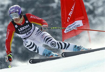 
Maria Riesch of Germany takes a curve during a training run for the women's Alpine Skiing World Cup Downhill in Garmisch-Partenkirchen March 9, 2010. REUTERS/Wolfgang Rattay
