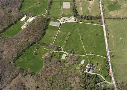 
The 150-acre "Sky Blue Farm" estate of Pali Capital's co-founder and chief executive Bradley Reifler is seen in an undated aerial photo from Microsoft's "Bing Maps" obtained by Reuters March 9, 2010. The estate has an ice hockey rink, horse back riding paddocks and stables, tennis courts and indoor and outdoor swimming pools. In September 2008, as Lehman Brothers was breaking into a million pieces, a young investment bank was
