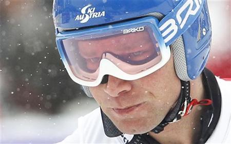 
Benjamin Raich from Austria reacts after the men's Alpine Skiing World Cup Super G race in Garmisch-Partenkirchen March 11, 2010. REUTERS/Michaela Rehle
