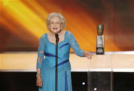 Betty White speaks after receiving a lifetime achievement award at the 16th annual Screen Actors Guild Awards in Los Angeles January 23, 2010. REUTERS/Mike Blake (FILM-SAGAWARDS/SHOW)
Betty White speaks after receiving a lifetime achievement award at the 16th annual Screen Actors Guild Awards in Los Angeles January 23, 2010. REUTERS/Mike Blake (FILM-SAGAWARDS/SHOW)