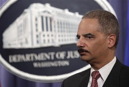 Attorney General Eric Holder pauses during a news conference at the Justice Department in Washington in this February 22, 2010 file photo. REUTERS/Yuri Gripas
Attorney General Eric Holder pauses during a news conference at the Justice Department in Washington in this February 22, 2010 file photo. REUTERS/Yuri Gripas