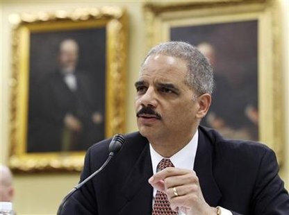 
Attorney General Eric Holder testifies at the House Appropriations Committee on Capitol Hill in Washington, March 16, 2010. REUTERS/Larry Downing
