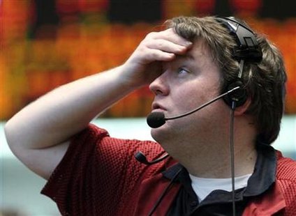 
Trader Richard Smartt reacts in the Euro Dollar pit at the Chicago Mercantile Exchange March 16, 2010. REUTERS/John Gress
