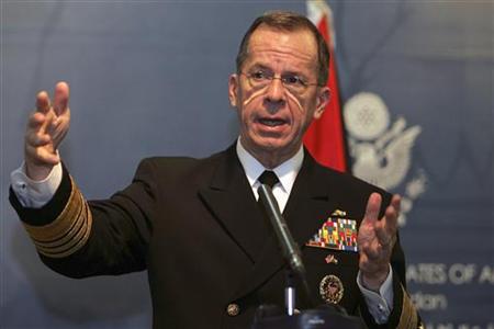 
U.S. Chairman of the Joint Chiefs of Staff Admiral Mike Mullen speaks during a news conference at the U.S. Embassy in Amman February 16, 2010. REUTERS/Muhammad Hamed
