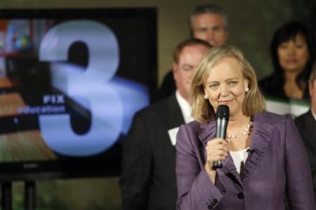 California Republican Gubernatorial candidate and former eBay chief executive Meg Whitman speaks before the opening of her campaign's Orange County headquarters in Costa Mesa, California February 22, 2010. REUTERS/Mario Anzuoni
California Republican Gubernatorial candidate and former eBay chief executive Meg Whitman speaks before the opening of her campaign's Orange County headquarters in Costa Mesa, California February 22, 2010. REUTERS/Mario Anzuoni
