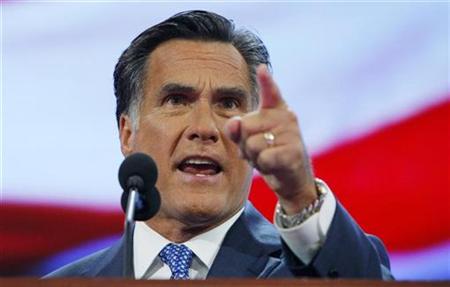 Former Republican presidential candidate and former Governor of Massachusetts Mitt Romney addresses the third session of the 2008 Republican National Convention in St. Paul, Minnesota September 3, 2008. REUTERS/Brian Snyder
Former Republican presidential candidate and former Governor of Massachusetts Mitt Romney addresses the third session of the 2008 Republican National Convention in St. Paul, Minnesota September 3, 2008. REUTERS/Brian Snyder