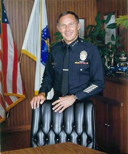 
Undated photograph of former LAPD (Los Angeles Police Department) Chief Daryl Gates is shown in this photograph released to Reuters on April 16, 2010. Gates died on Friday at 83. Gates was in charge at the time of the 1991 beating of Rodney King and the 1992 L.A. Riots that followed. REUTERS/LAPD/Handout
