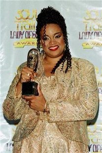 Singer Karen Clark-Sheard poses with the Lady of Soul Award she won at the 1998 Soul Train Lady of Soul Awards program September 3. REUTERS/Rose Prouser
Singer Karen Clark-Sheard poses with the Lady of Soul Award she won at the 1998 Soul Train Lady of Soul Awards program September 3. REUTERS/Rose Prouser