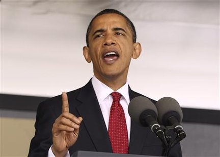 President Barack Obama addresses the graduating class of 2010 at the U.S. Military Academy at West Point during the 2010 commencement ceremony at Mitchie Stadium at West Point, New York, May 22, 2010. REUTERS/Larry Downing
President Barack Obama addresses the graduating class of 2010 at the U.S. Military Academy at West Point during the 2010 commencement ceremony at Mitchie Stadium at West Point, New York, May 22, 2010. REUTERS/Larry Downing