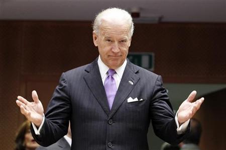 Vice President Joe Biden gestures as he arrives for a plenary session of the European Parliament in Brussels May 6, 2010. REUTERS/Thierry Roge
Vice President Joe Biden gestures as he arrives for a plenary session of the European Parliament in Brussels May 6, 2010. REUTERS/Thierry Roge