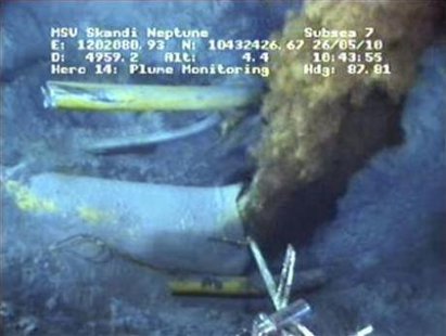 Picture of underwater leak of oil in the Gulf of Mexico (courtesy of Reuters).