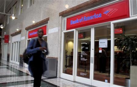 A woman walks past a Bank of America branch, inside the Bank of America headquarters in Charlotte, North Carolina April 14, 2010. REUTERS/Chris Keane
A woman walks past a Bank of America branch, inside the Bank of America headquarters in Charlotte, North Carolina April 14, 2010. REUTERS/Chris Keane