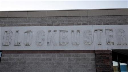 
The dirty outline where the sign hung for a Blockbuster movie rental store recently closed in Superior, Colorado November 19, 2009. REUTERS/Rick Wilking
