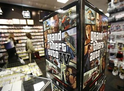 An advertisement for the "Grand Theft Auto 4" video game sits on display at a store in New York in this April 28, 2008 file photo. REUTERS/Shannon Stapleton
An advertisement for the "Grand Theft Auto 4" video game sits on display at a store in New York in this April 28, 2008 file photo. REUTERS/Shannon Stapleton