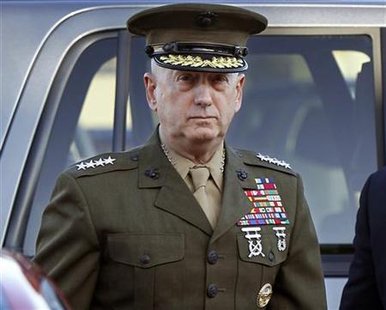 Marine Corps four-star general James Mattis arrives to address at the pre-trial hearing of Marine Corps Sgt. Frank D. Wuterich at Camp Pendleton, California March 22, 2010. REUTERS/Mike Blake
Marine Corps four-star general James Mattis arrives to address at the pre-trial hearing of Marine Corps Sgt. Frank D. Wuterich at Camp Pendleton, California March 22, 2010. REUTERS/Mike Blake