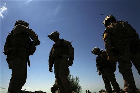 U.S. Marines from Lima Company, 3rd Battalion, 6th Marines patrol in Karez-e-Sayyidi in the outskirts of Marjah district, Helmand province, May 6, 2010. REUTERS/Asmaa Waguih
U.S. Marines from Lima Company, 3rd Battalion, 6th Marines patrol in Karez-e-Sayyidi in the outskirts of Marjah district, Helmand province, May 6, 2010. REUTERS/Asmaa Waguih