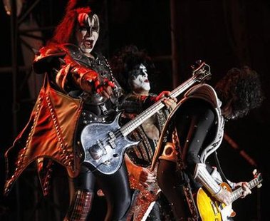 Gene Simmons (L) the bassist of KISS performs during the Hellfest music Festival in Clisson, western France, June 20, 2010. REUTERS/Stephane Mahe
Gene Simmons (L) the bassist of KISS performs during the Hellfest music Festival in Clisson, western France, June 20, 2010. REUTERS/Stephane Mahe