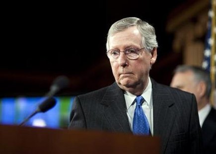 
Senate Minority Leader Mitch McConnell (R-KY) speaks to the media on Capitol Hill in Washington in this January 20, 2010 file photo. REUTERS/Joshua Roberts
