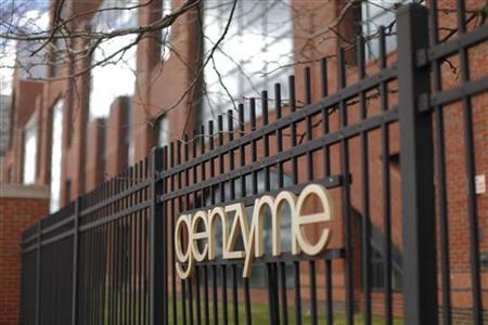 
A sign on the fence marks Genzyme's plant in the Boston, Massachsetts neighborhood of Allston in this March 24, 2010 file photo. REUTERS/Brian Snyder
