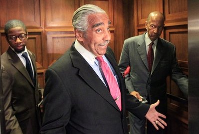 Rep. Charles Rangel, D-N.Y., reacts as he gets in the elevator to leave his office for a vote on Capitol Hill in Washington Wednesday, July 28, 2010.
(AP Photo/Alex Brandon) 