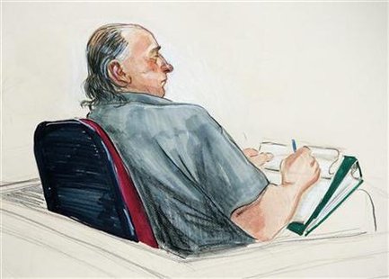 
Serial killer Robert Pickton appears in an artist's illustration at BC Supreme Court in New Westminster, British Columbia, January 31, 2006. REUTERS/Felicity Don
