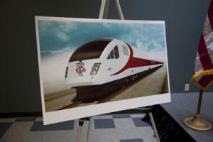 An artists rendering of the Wisconsin high speed train to be built by Talgo.