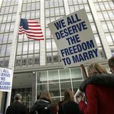 Supporters of gay marriage rally outside the federal courthouse in San Francisco, California January 11, 2010. REUTERS/Robert Galbraith
Supporters of gay marriage rally outside the federal courthouse in San Francisco, California January 11, 2010. REUTERS/Robert Galbraith