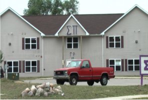 The front of the Sigma Pi fraternity just off campus at Western Michigan University.  