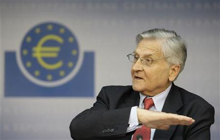 
Jean-Claude Trichet, President of the European Central Bank (ECB) addresses the media during his monthly news confrence at the ECB headquarter in Frankfurt in this August 5, 2010 file photo. REUTERS/Alex Domanski
