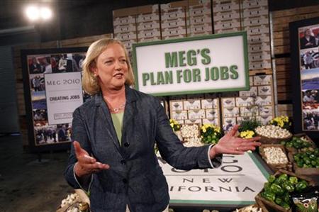 
Meg Whitman, former Ebay CEO and California Republican candidate for Governor, gestures following a campaign appearance at a garlic farm in Gilroy, California July 22, 2010. REUTERS/Robert Galbraith
