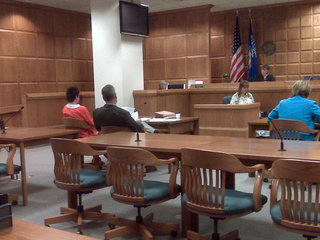Joseph Skenandore (far left) apepars in court for a competency hearing, Sept. 3, 2010. (courtesy of FOX 11).
