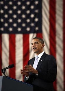
President Barack Obama speaks at a fundraiser in Denver for Colorado Senator Michael Bennet, February 18, 2010. REUTERS/Kevin Lamarque
