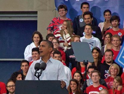 President Barack Obama at a political rally in Madison on September 28, 2010. (Photo credit: Wisconsin Radio Network) President Barack Obama at a political rally in Madison on September 28, 2010. (Photo credit: Wisconsin Radio Network)
