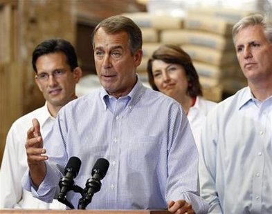 House Republican Leader John Boehner (2nd L) outlines "A New Governing Agenda" for the 111th Congress at the Tart Lumber Company in Sterling, Virginia, September 23, 2010. REUTERS/Larry Downing
House Republican Leader John Boehner (2nd L) outlines "A New Governing Agenda" for the 111th Congress at the Tart Lumber Company in Sterling, Virginia, September 23, 2010. REUTERS/Larry Downing