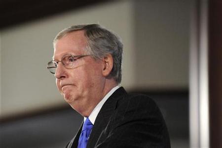 
Senate Minority Leader Mitch McConnell (R-KY) pauses during remarks about sweeping gains in mid-term elections, at the Heritage Foundation in Washington, November 4, 2010. REUTERS/Jonathan Ernst
