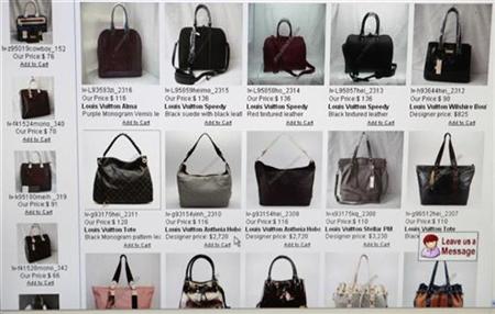 
A China-based website displays fake LVMH handbags as seen on a Reuters computer screen in Washington in this September 10, 2010 file photo. REUTERS/Hyungwon Kang
